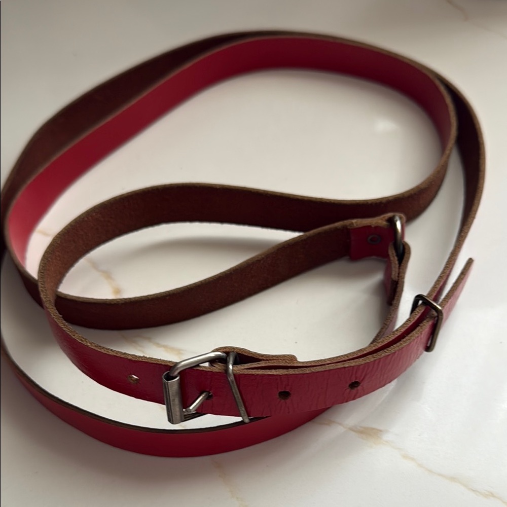 Red Leather Women's Handmade Double Belt